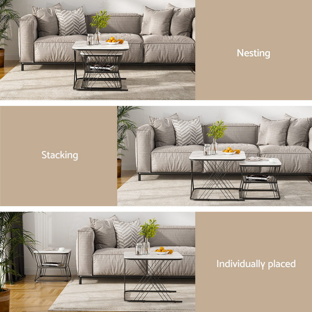 Artiss Nesting Coffee Table Set of 2 Marble Effect 6