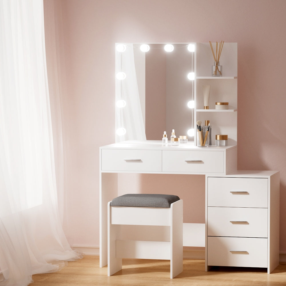 Artiss Dressing Table Set Stool 10 LED Bulbs White Dale 6