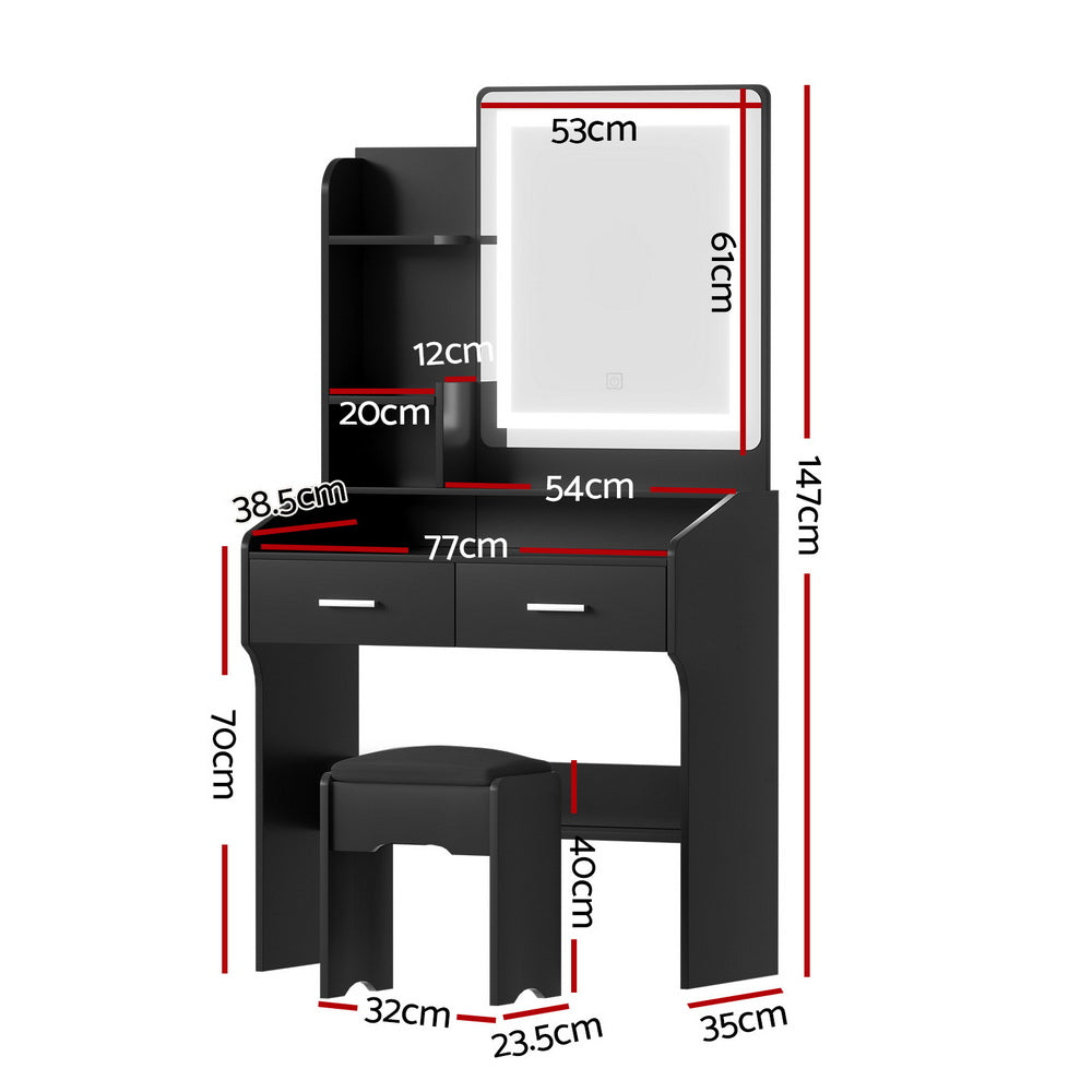 Artiss Dressing Table Set Stool Led Black 3