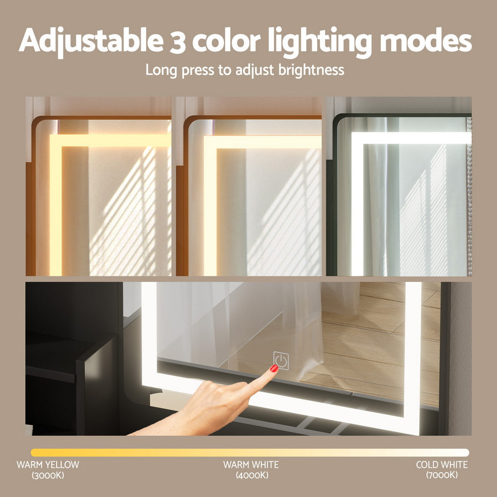 Artiss Dressing Table Set Stool Led Black 5