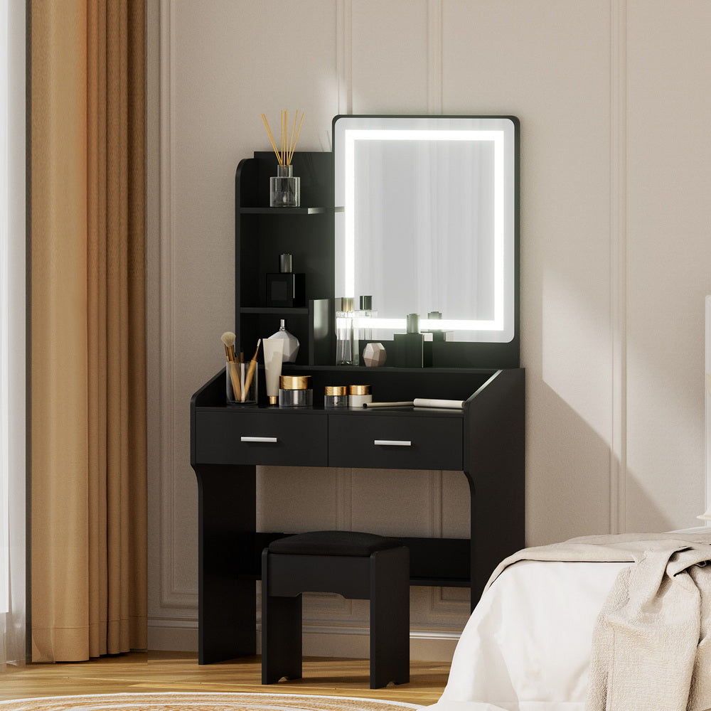 Artiss Dressing Table Set Stool Led Black 8