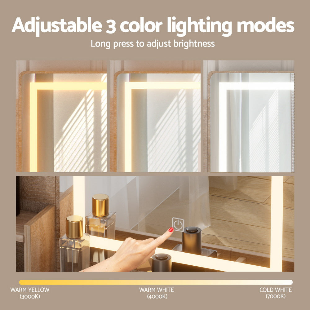 Artiss Dressing Table Set Stool Led Wood 5