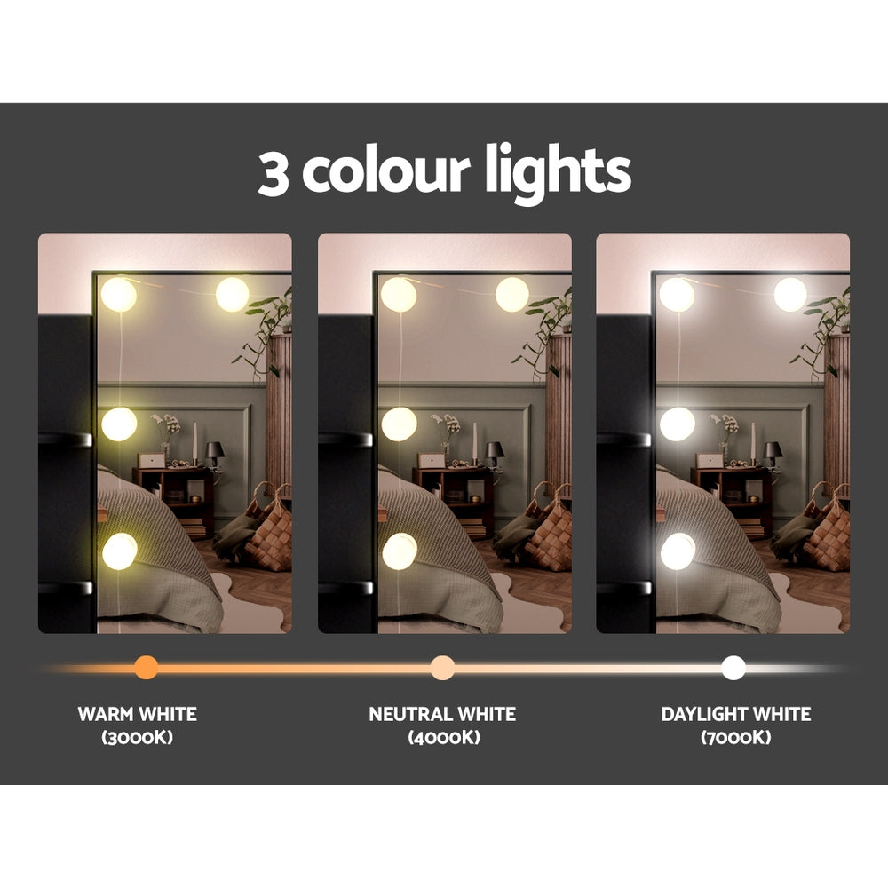 Artiss Dressing Table Set Stool 10 Led Bulbs Black Dulcea 6