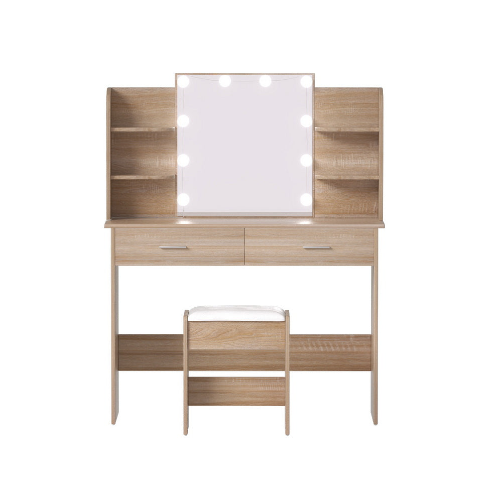 Artiss Dressing Table Set Stool 10 Led Bulbs Wood 4