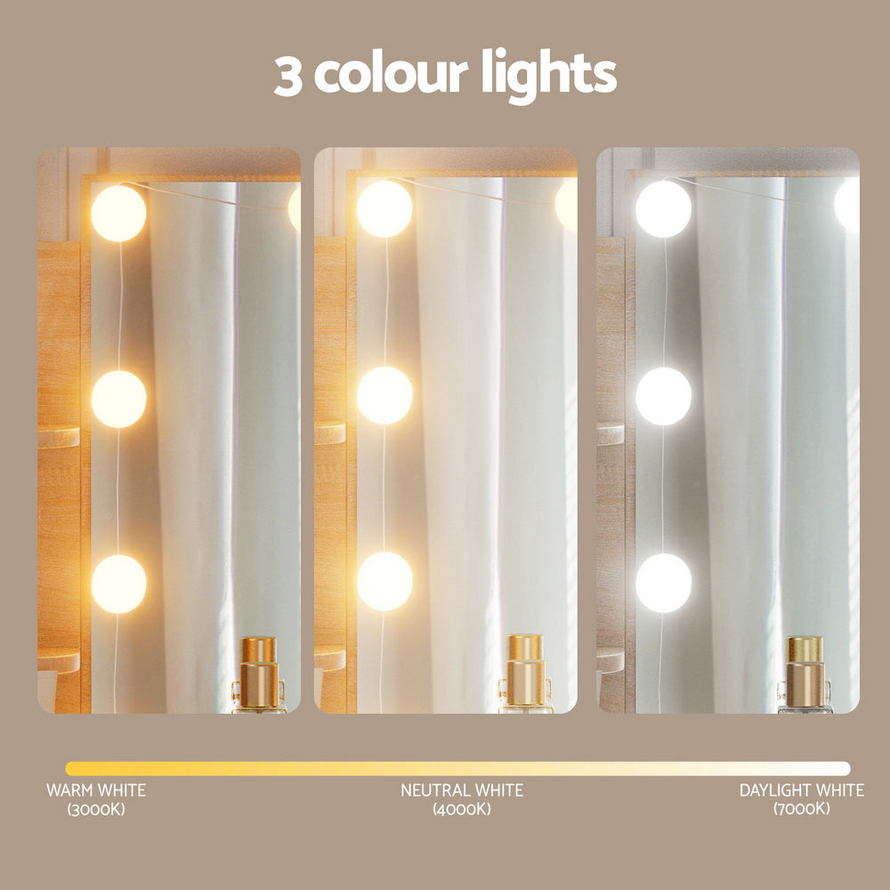 Artiss Dressing Table Set Stool 10 Led Bulbs Wood 5