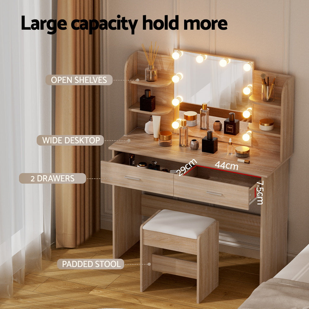 Artiss Dressing Table Set Stool 10 Led Bulbs Wood 6
