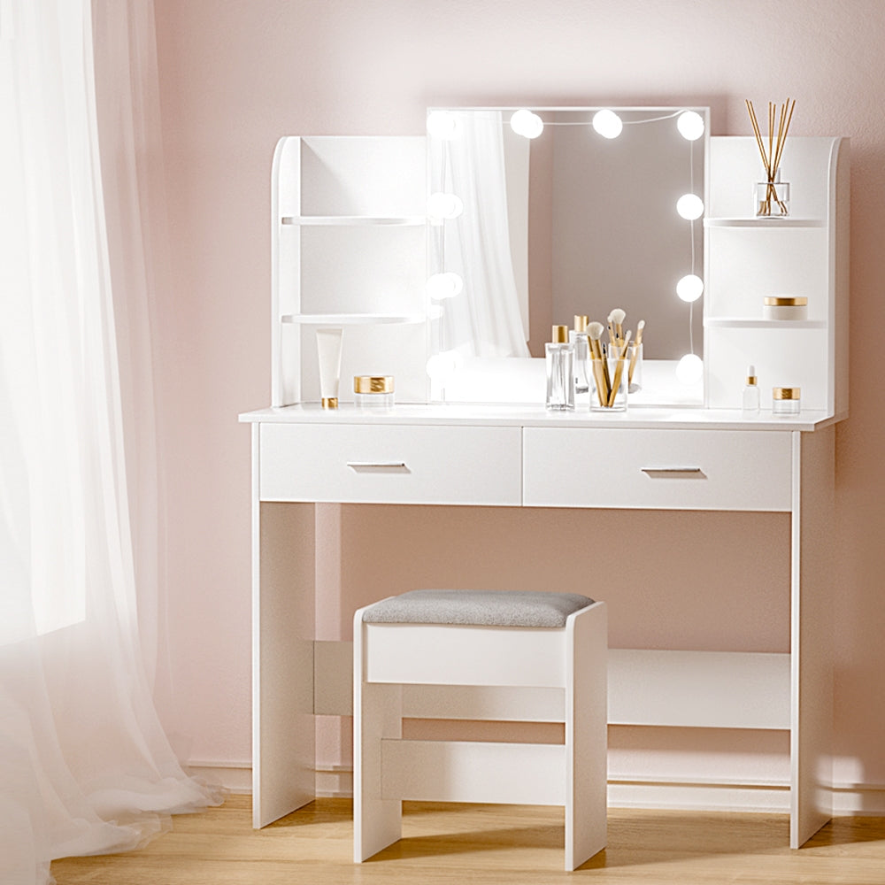 Artiss Dressing Table Set Stool 10 Led Bulbs White Dulcea 7