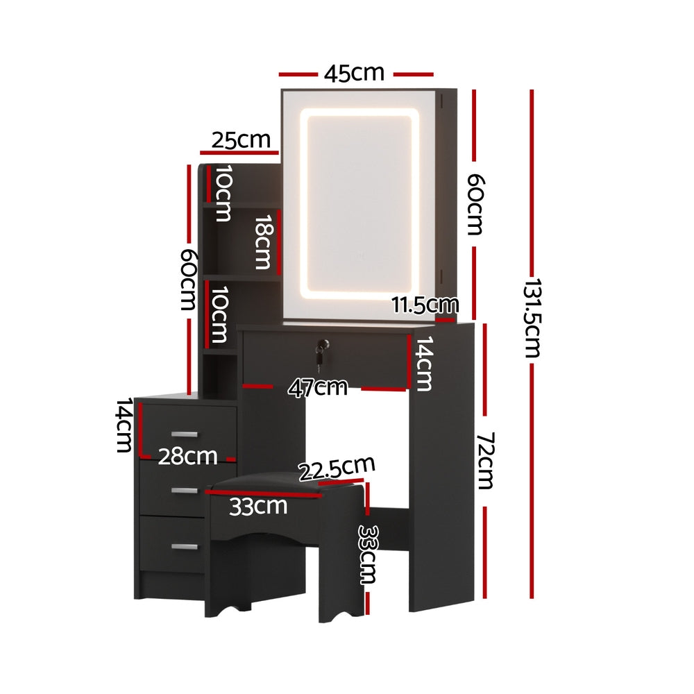 Artiss Dressing Table Vanity Desk Set Stool Led Black 3