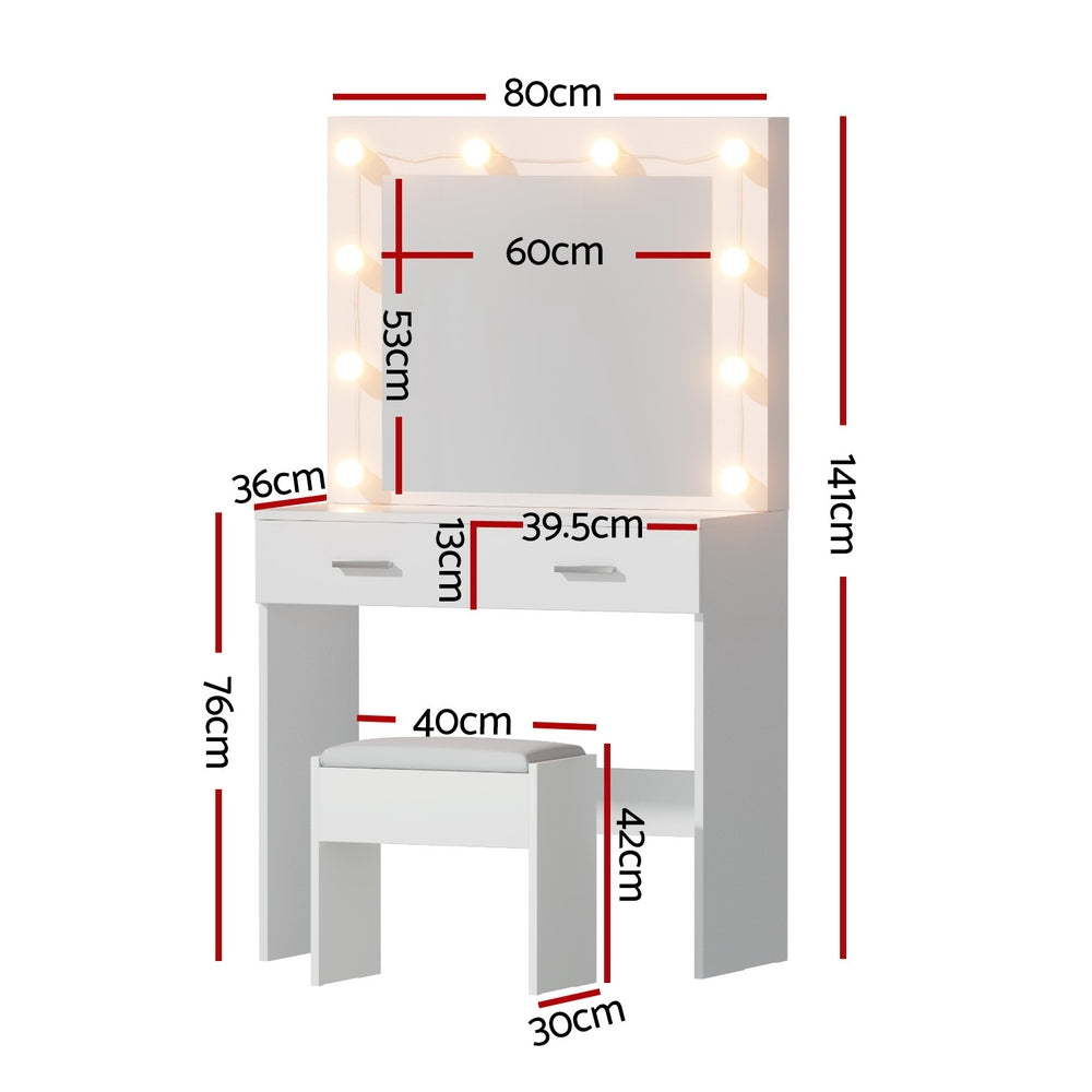 Artiss Dressing Table Vanity Desk Set Stool 10 Led Bulbs White 3