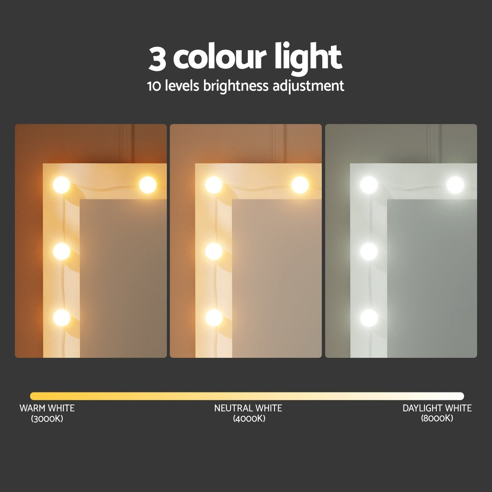 Artiss Dressing Table Vanity Desk Set Stool 10 Led Bulbs White 5