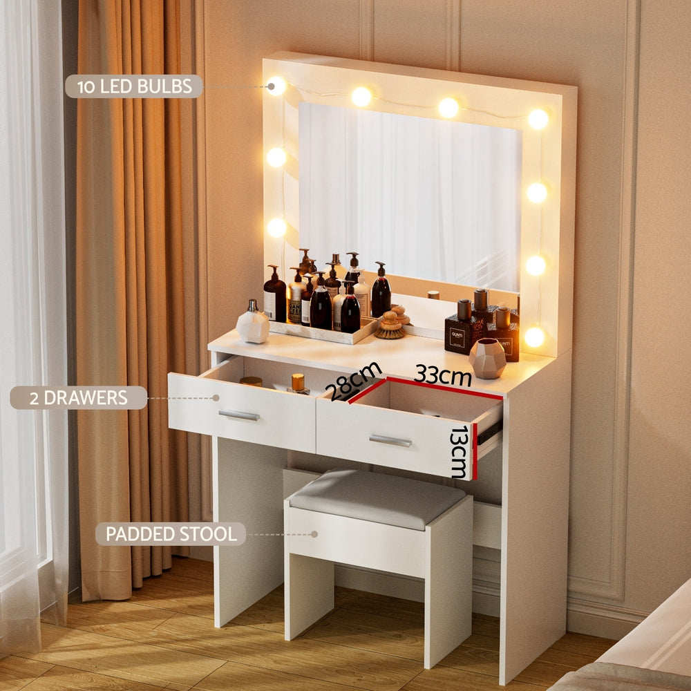 Artiss Dressing Table Vanity Desk Set Stool 10 Led Bulbs White 6