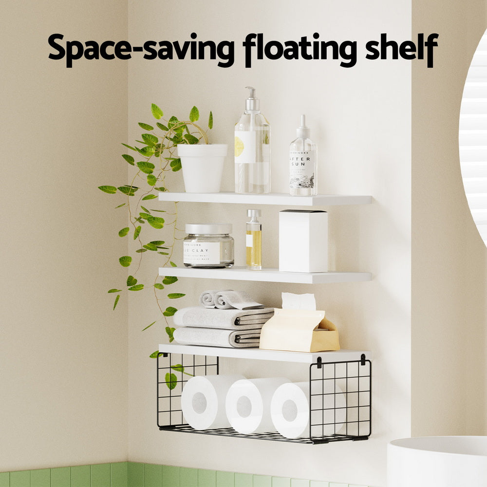 Artiss Floating Wall Shelf Set of 3 White 4