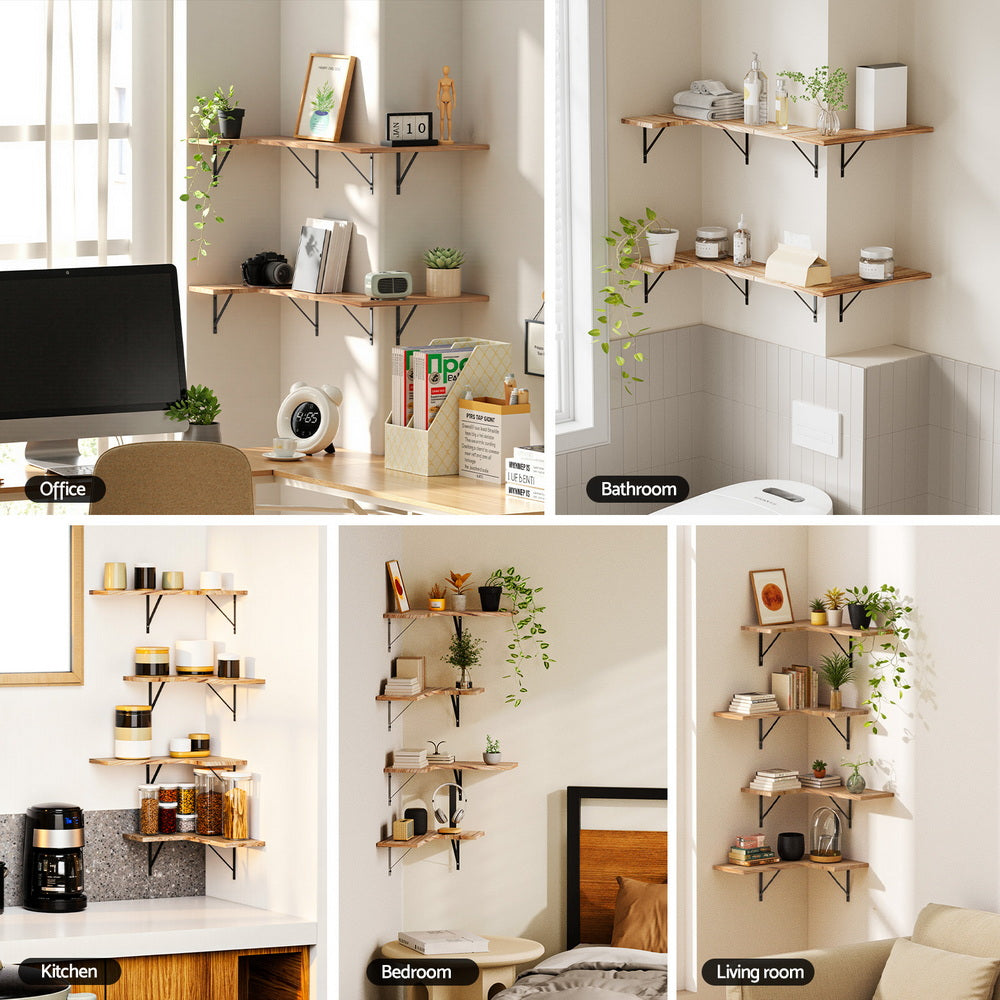 Artiss Floating Wall Shelf Corner Shelves Set of 4 Wood 5