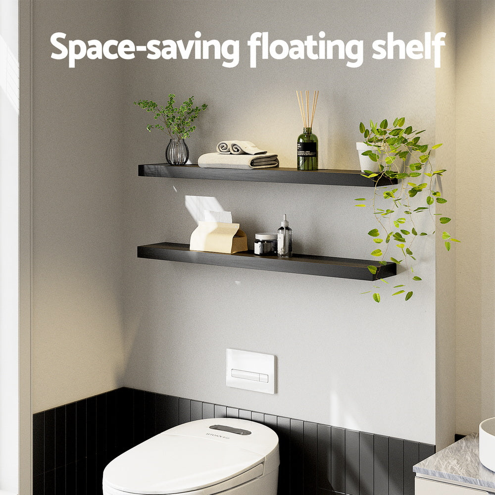 Artiss Floating Wall Shelf Set of 2 Black 90CM 4