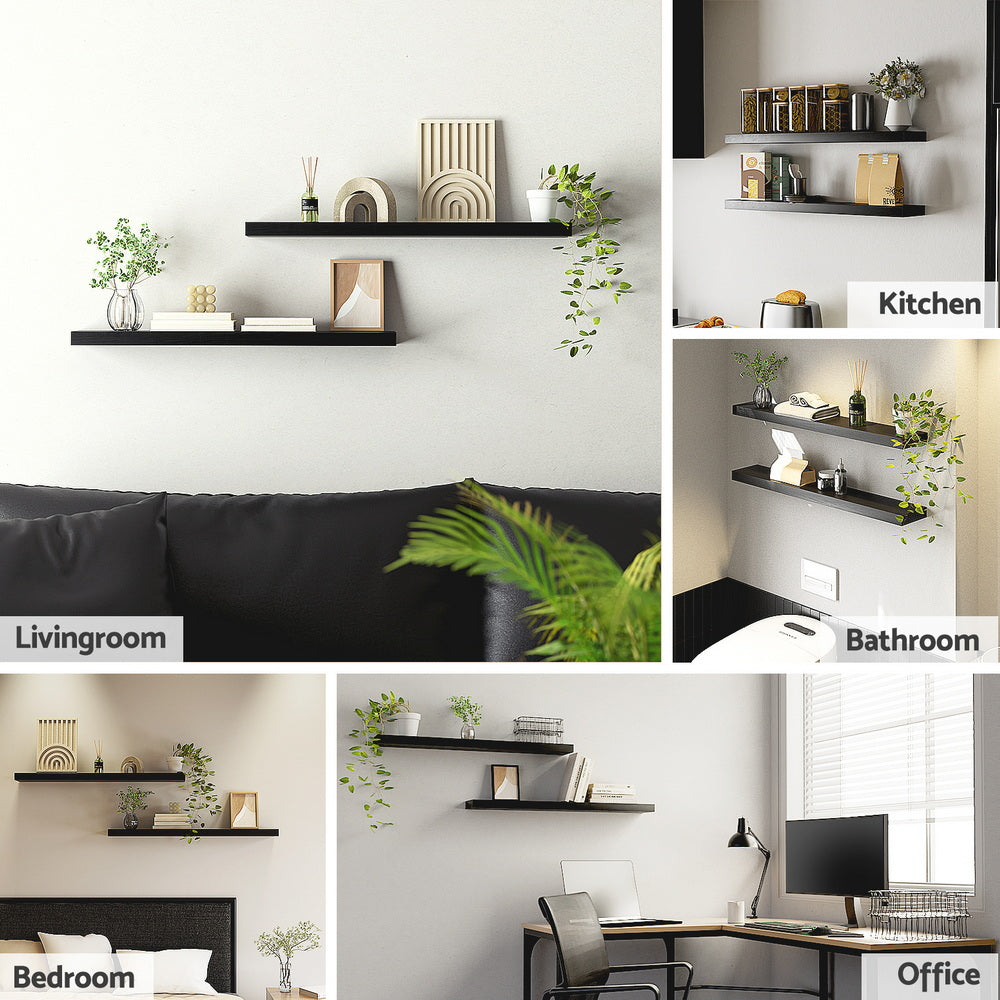 Artiss Floating Wall Shelf Set of 2 Black 90CM 5