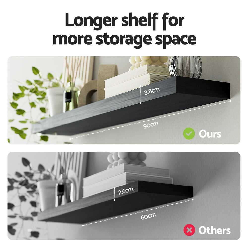 Artiss Floating Wall Shelf Set of 2 Black 90CM 6