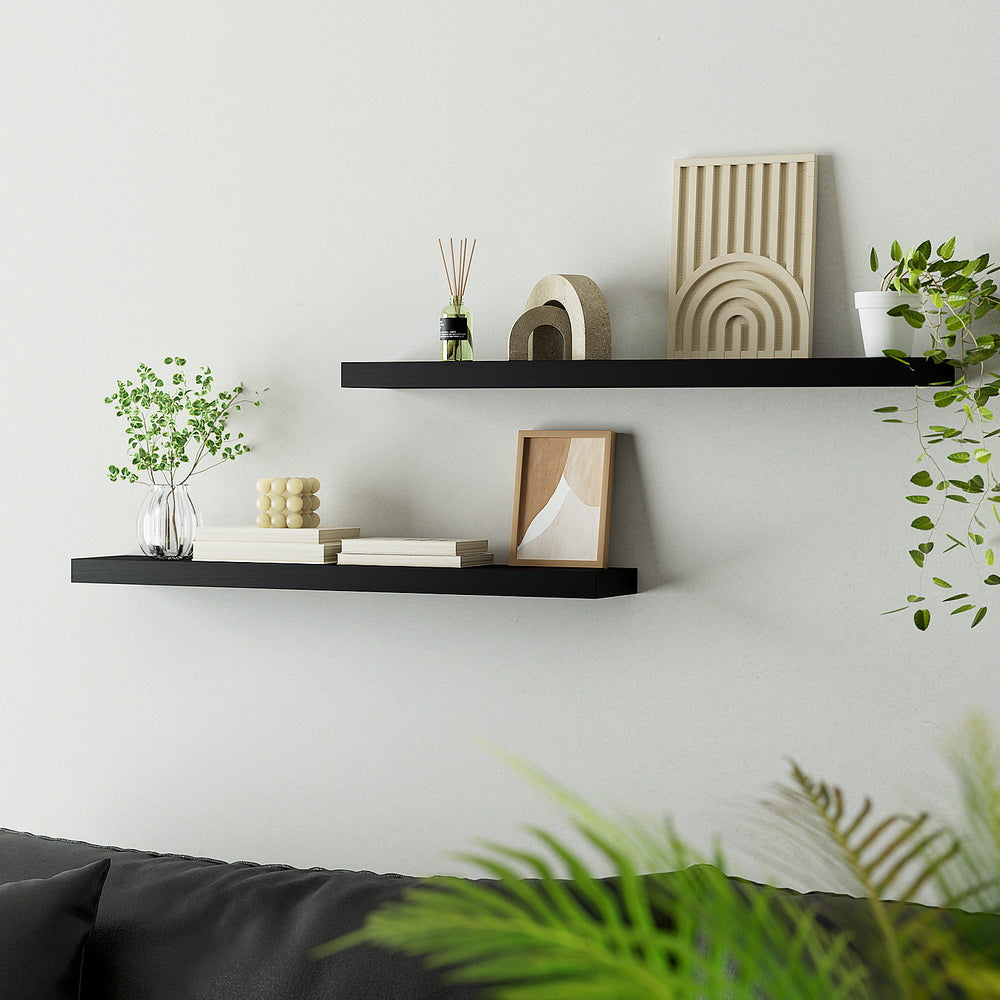 Artiss Floating Wall Shelf Set of 2 Black 90CM 7