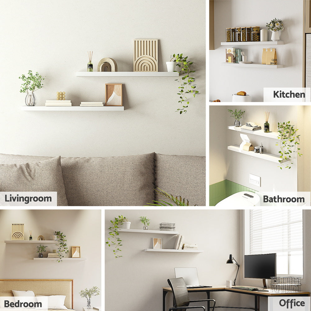 Artiss Floating Wall Shelf Set of 2 White 90CM 5