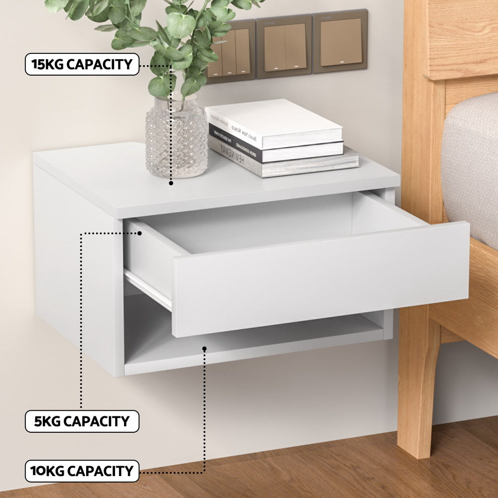 Artiss Floating Bedside Table Nightstand Drawer White 6