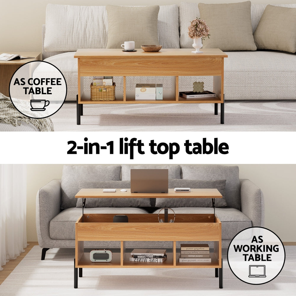 Artiss Coffee Table Lift-top Oak 4