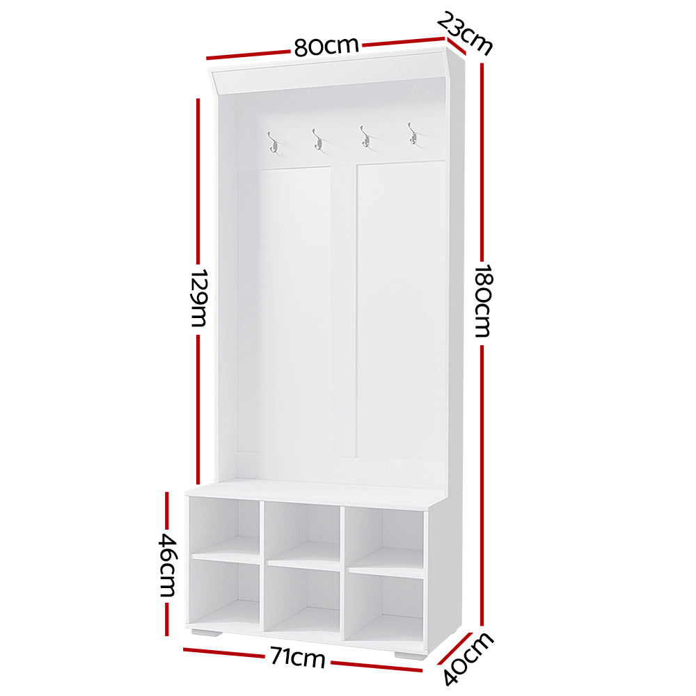 Artiss Shoe Rack Cabinet Hall Tree Coat Rack 180CM White 4
