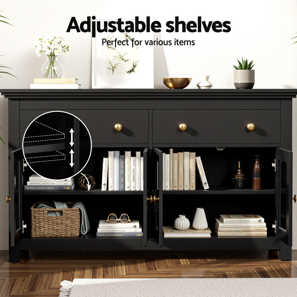 Artiss Buffet Sideboard Storage Cabinet Kitchen Cupboard Clear Door Drawer Black 7