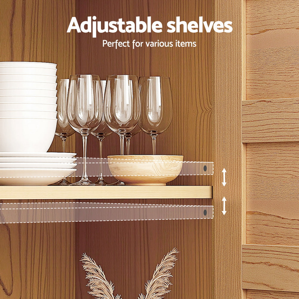 Artiss Buffet Sideboard Storage Cabinet Kitchen Cupboard Faux Drawer 150CM Pine 7