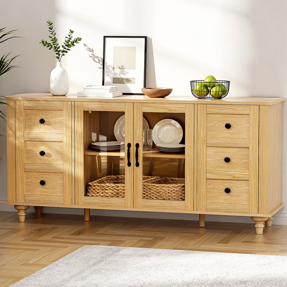 Artiss Buffet Sideboard Storage Cabinet Kitchen Cupboard Faux Drawer 150CM Pine 8
