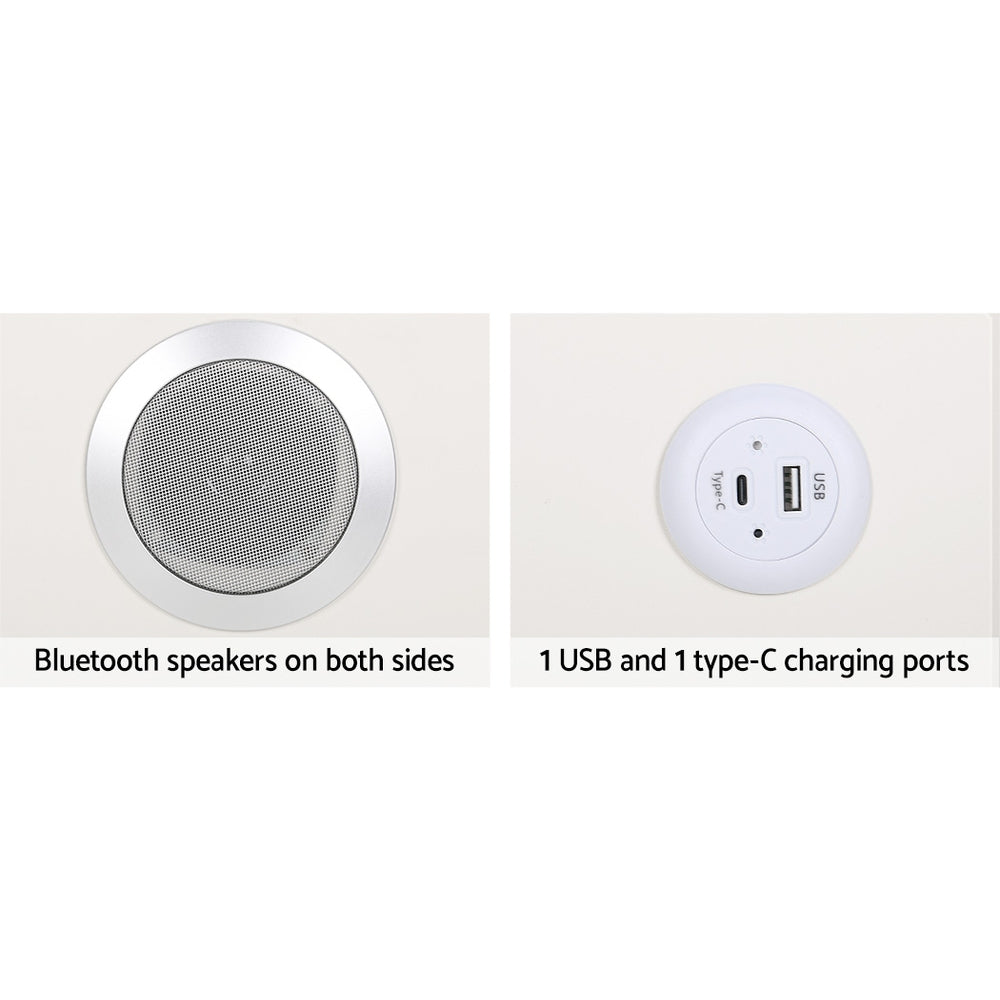 Artiss Smart Bedside Table 2 Drawers with Wireless Charging Ports LED White AIKA 5