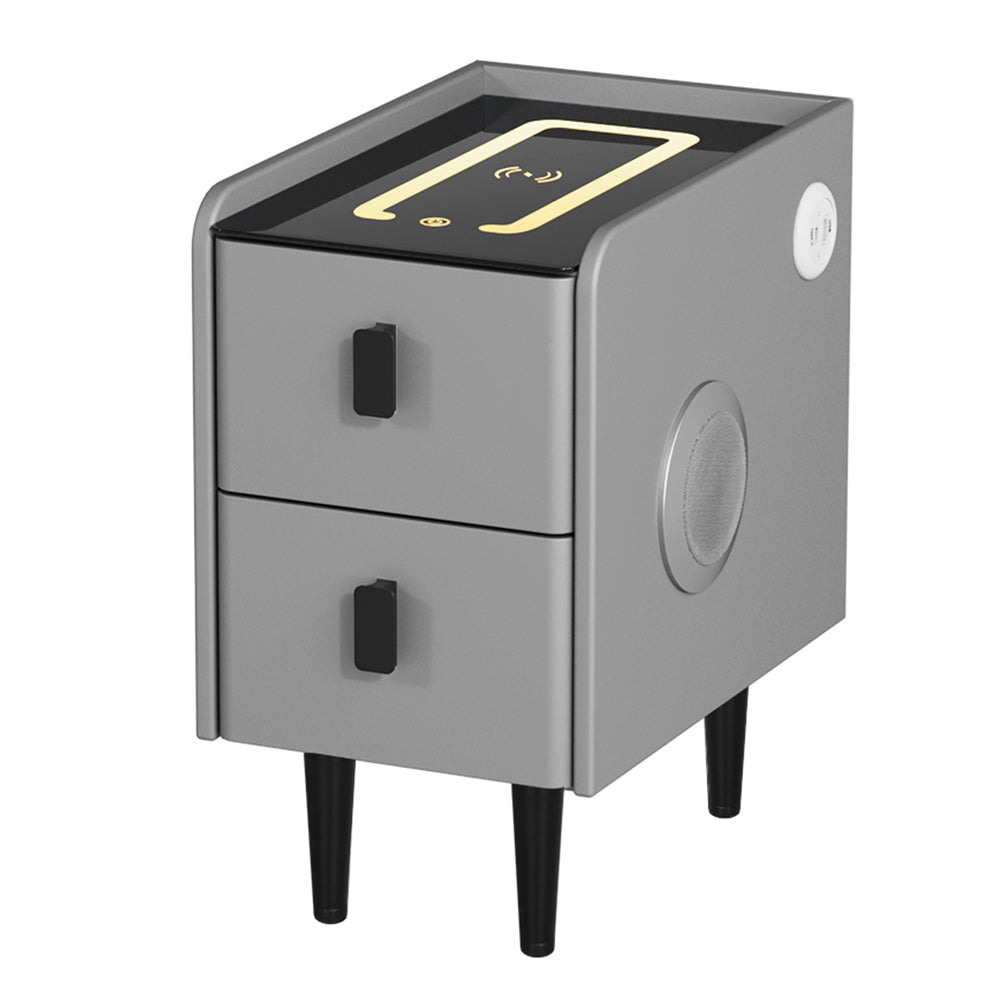 Artiss Smart Bedside Table 2 Drawers with Wireless Charging Ports LED Grey AIDA 7