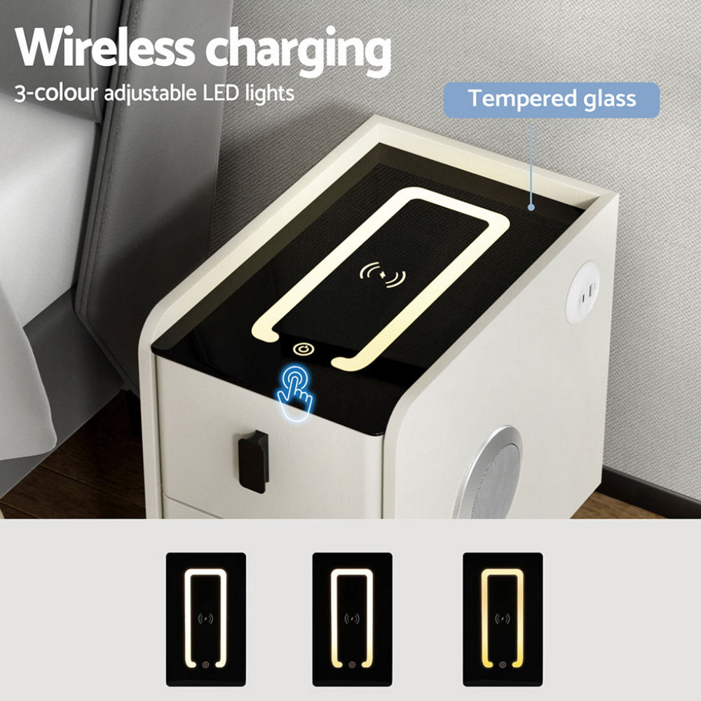 Artiss Smart Bedside Table with Wireless Charging - AIDA White 4