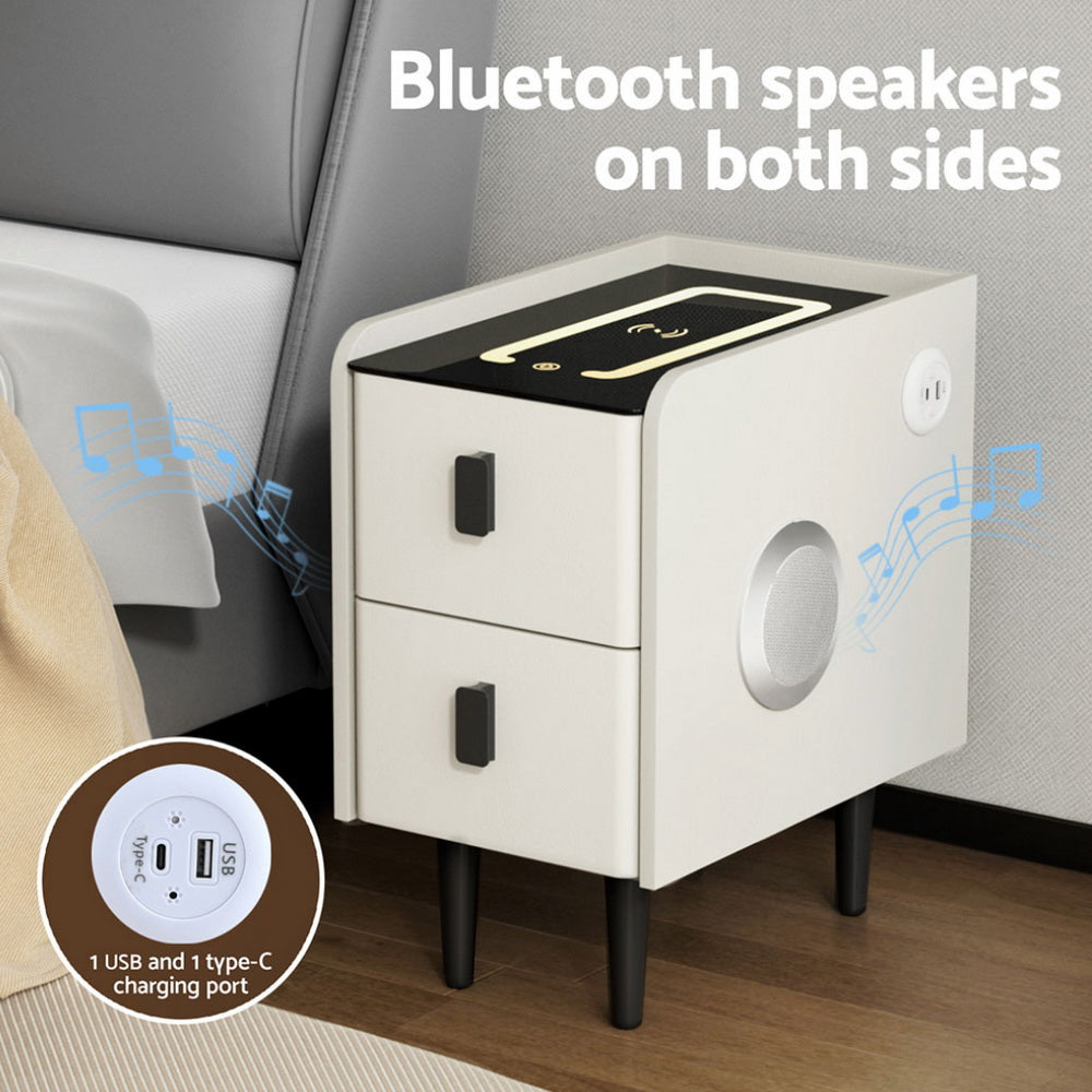 Artiss Smart Bedside Table with Wireless Charging - AIDA White 5
