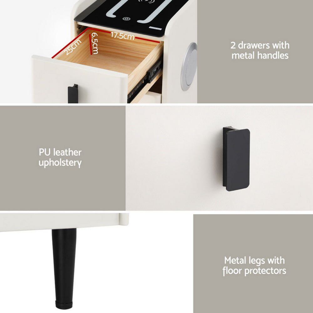 Artiss Smart Bedside Table with Wireless Charging - AIDA White 6