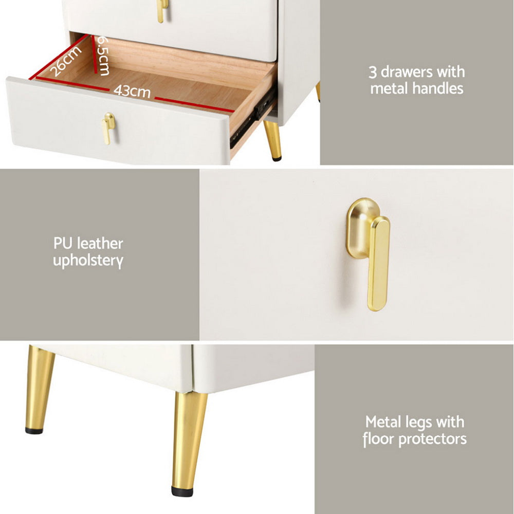 Artiss Bedside Table Wireless Charging - ALMA White 6