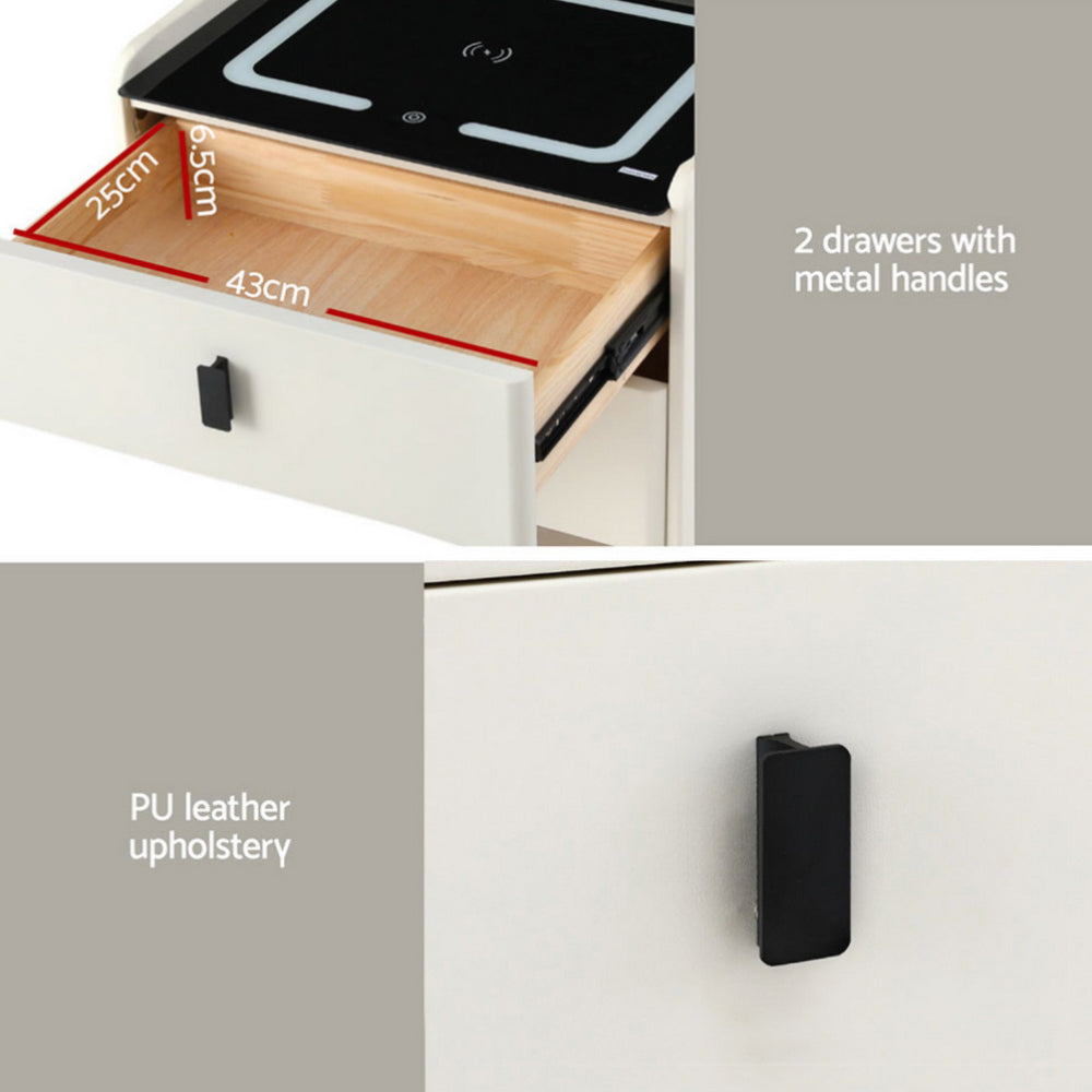 Artiss Smart Bedside Table Wireless Charging - BESS White 6
