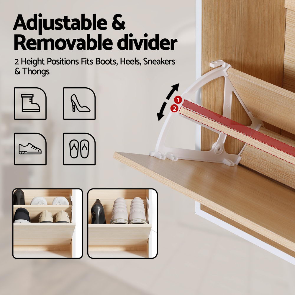 Artiss Shoe Rack Cabinet 24 Pairs Adjustable Shelf Pine 6