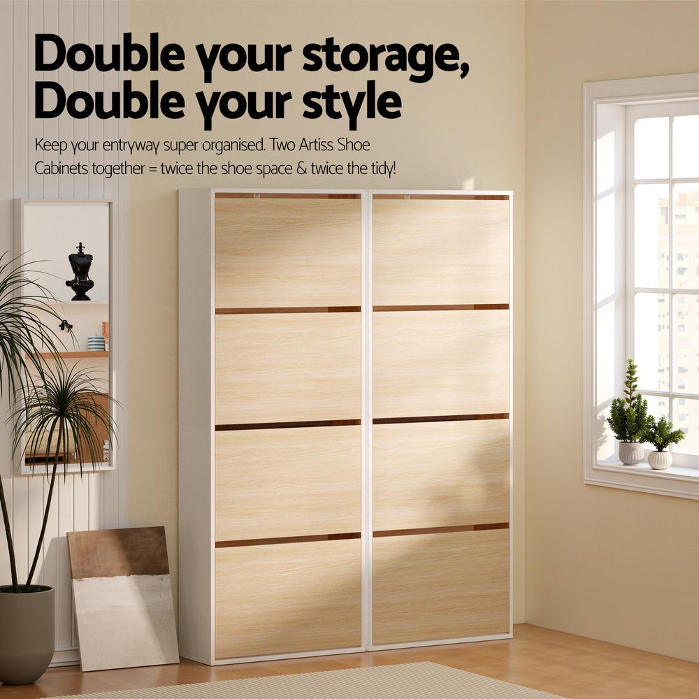 Artiss Shoe Rack Cabinet 24 Pairs Adjustable Shelf Pine 7