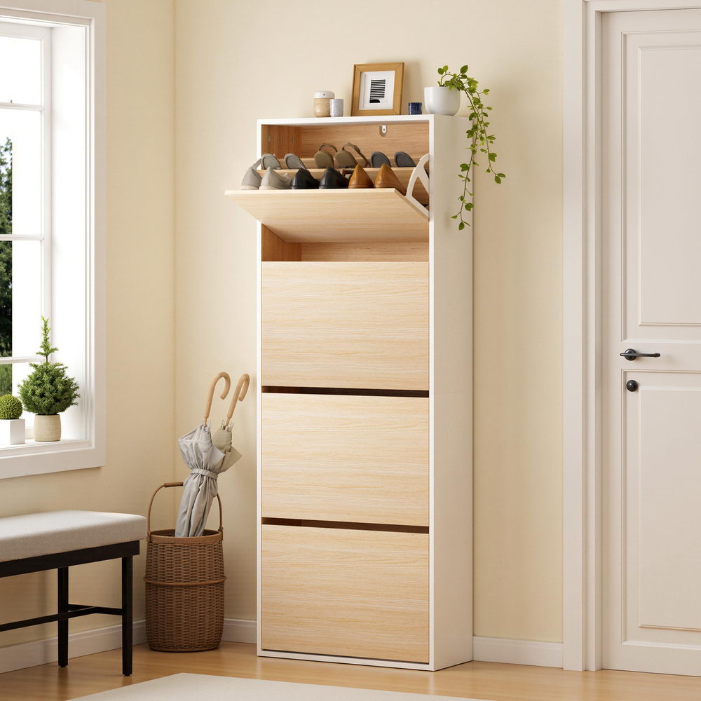 Artiss Shoe Rack Cabinet 24 Pairs Adjustable Shelf Pine 8