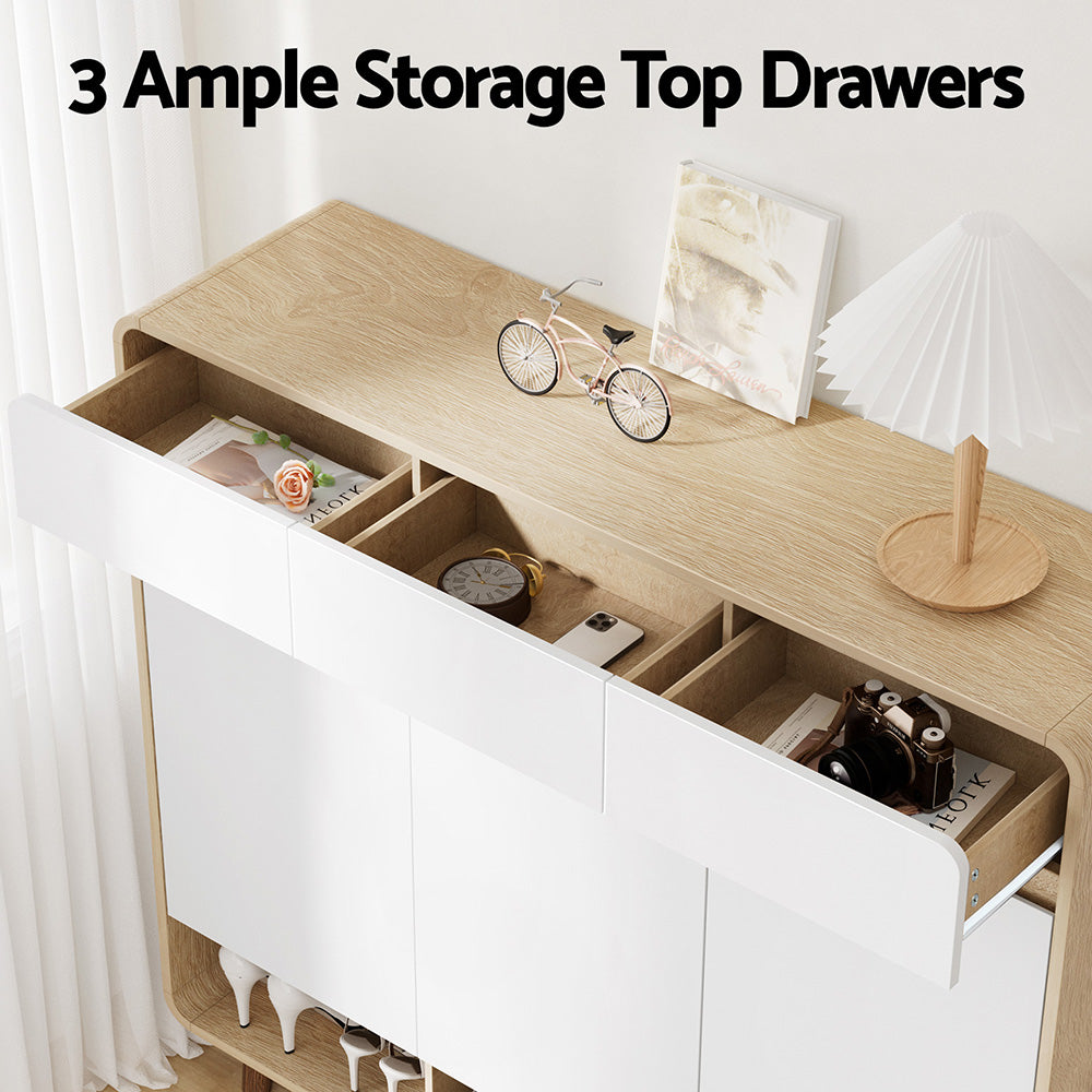 Artiss Shoe Rack Cabinet 25 Pairs Storage Cupboard Pine&White 6