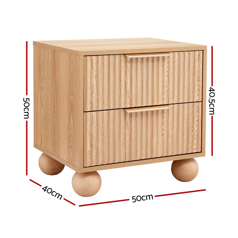 Artiss Rattan Bedside Table 2 Drawers Pine 3