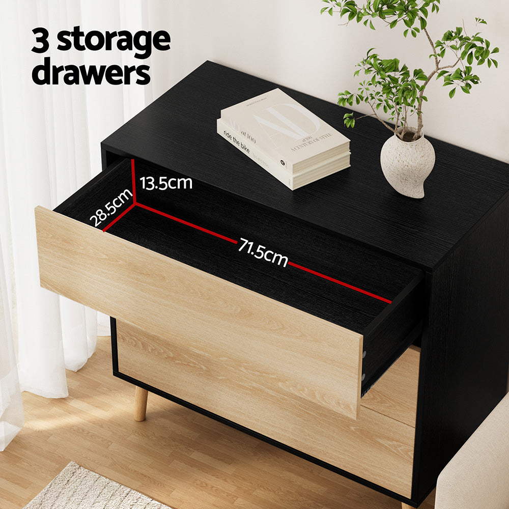 Artiss 3 Chest of Drawers Dresser Table Black&Pine 5