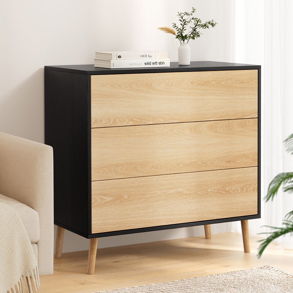 Artiss 3 Chest of Drawers Dresser Table Black&Pine 8