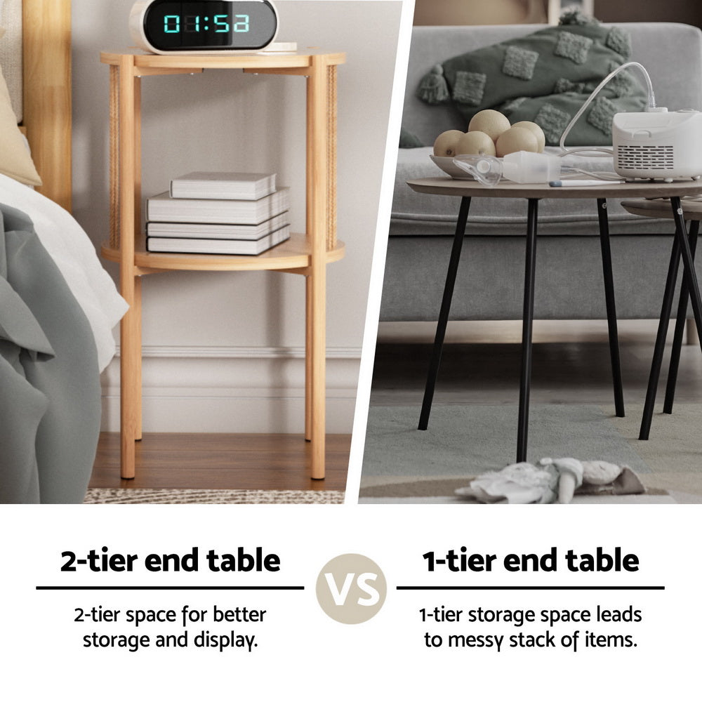 Artiss Coffee Table 2-Tier Round Wood 5