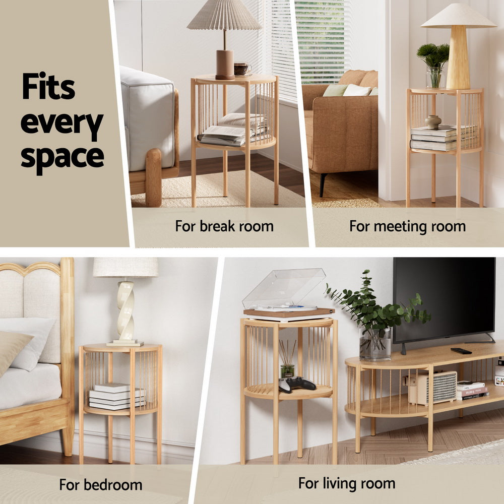 Artiss Coffee Table 2-Tier Round Wood 6