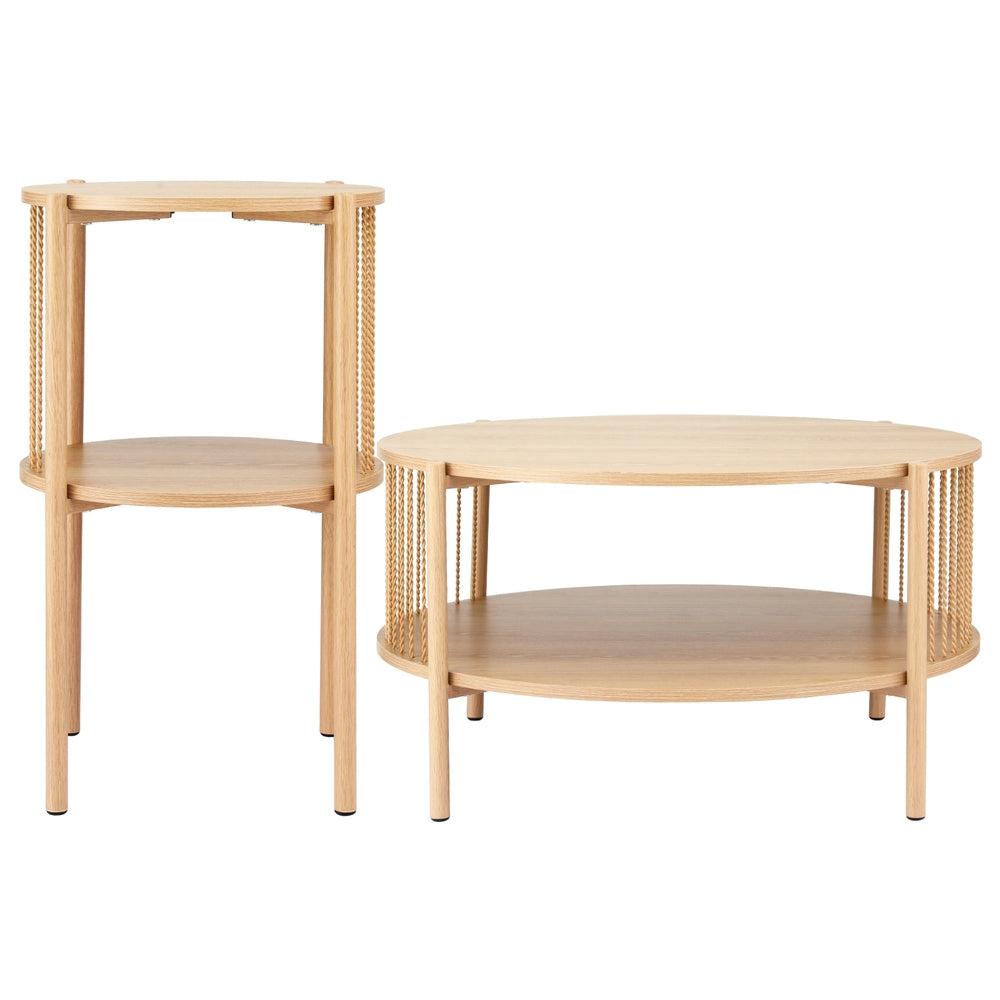 Artiss Coffee Table 2-Tier Round Wood 3
