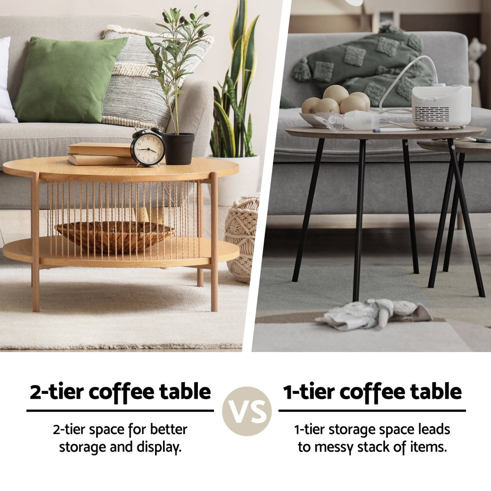 Artiss Coffee Table 2-Tier Round Wood 5