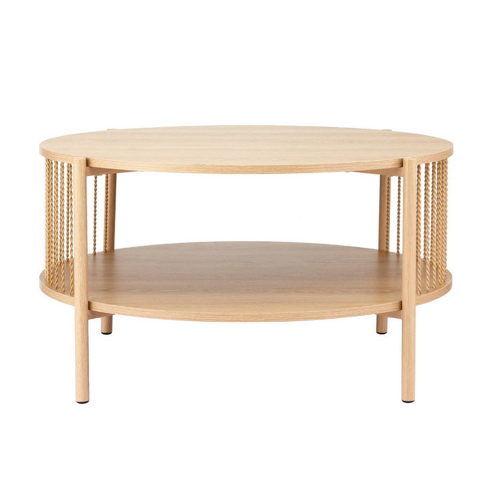 Artiss Coffee Table 2-Tier Round Wood 3