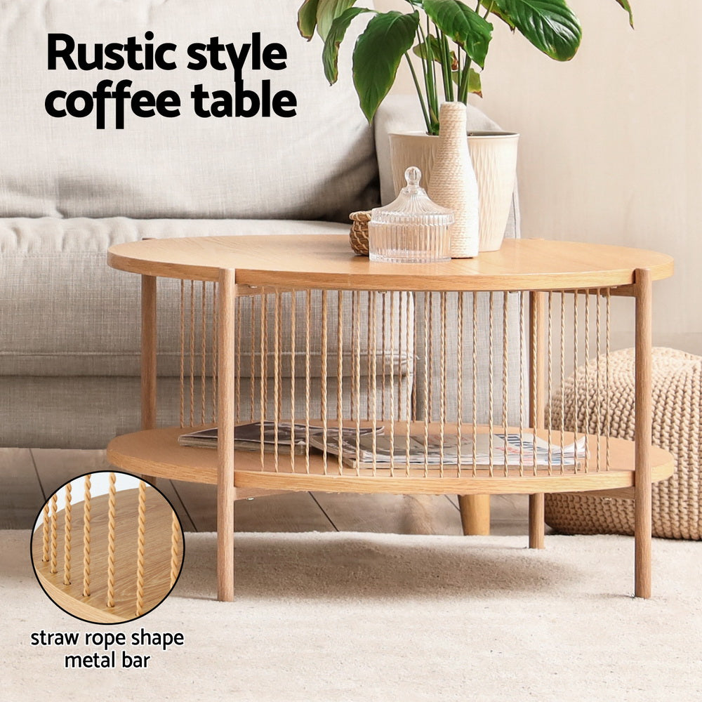 Artiss Coffee Table 2-Tier Round Wood 4