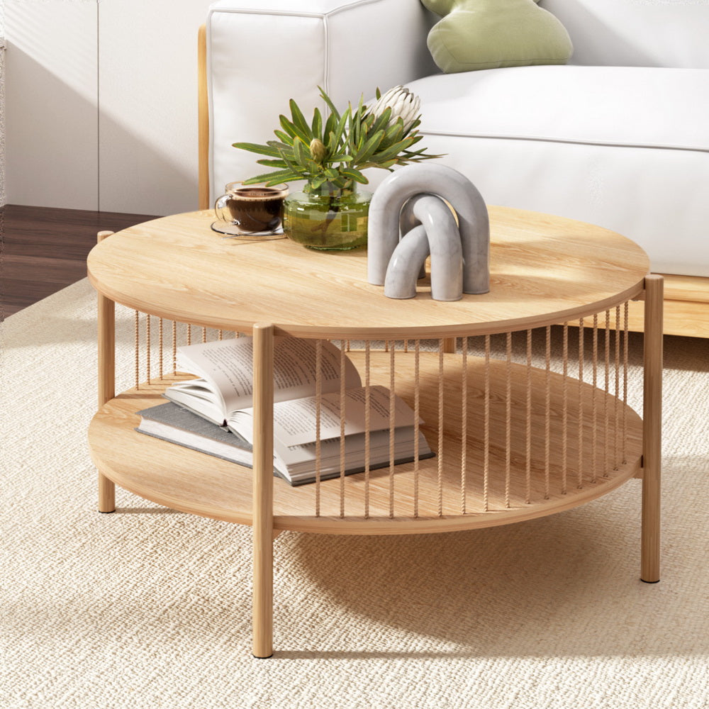 Artiss Coffee Table 2-Tier Round Wood 8