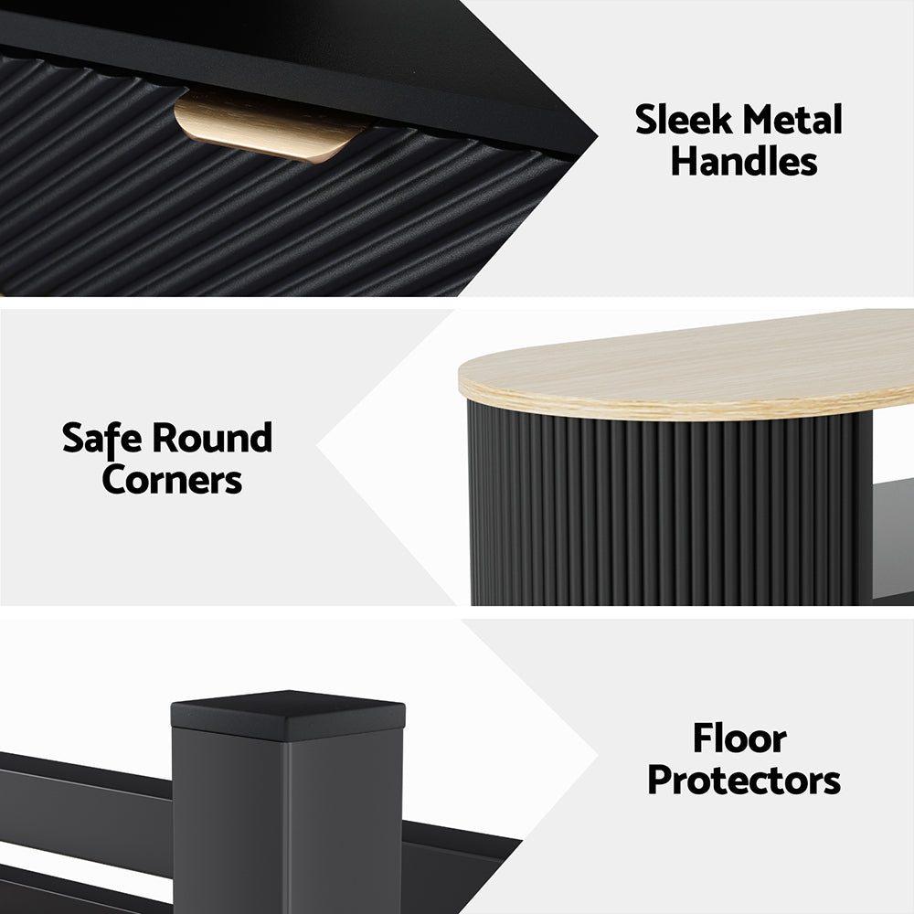 Artiss Coffee Table Drawer Shelf Wood&Black 5